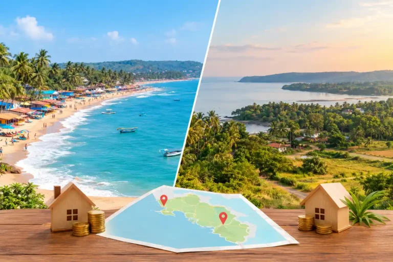Comparison chart of North Goa and South Goa plots by price, rental demand and resale speed