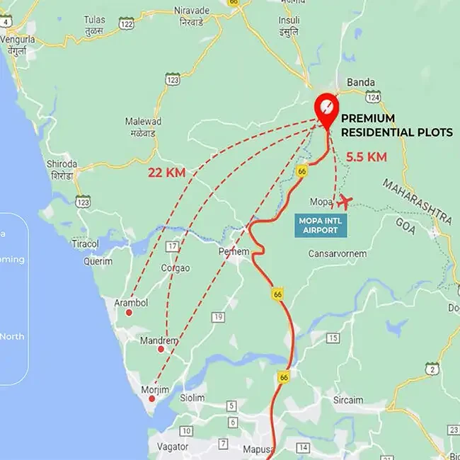 Location connectivity of Yugen Golf City Township near Mopa Airport Goa